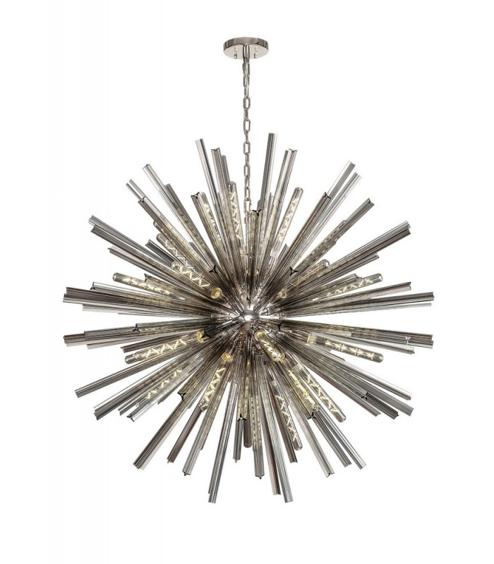 32 Light E27 Round Pendant Polished Nickel  Smoke Glass-1