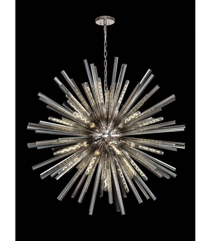 32 Light E27 Round Pendant Polished Nickel  Smoke Glass-3