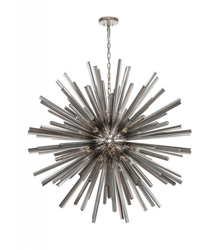32 Light E27 Round Pendant Polished Nickel  Smoke Glass-4