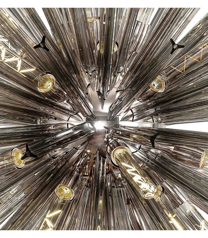32 Light E27 Round Pendant Polished Nickel  Smoke Glass-6