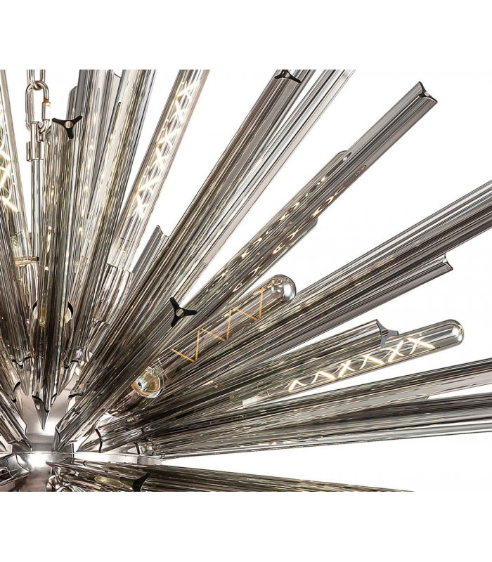 32 Light E27 Round Pendant Polished Nickel  Smoke Glass-7