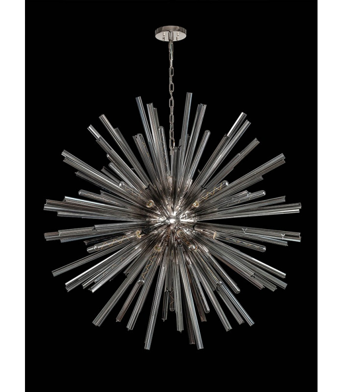 32 Light E27 Round Pendant Polished Nickel  Smoke Glass-9