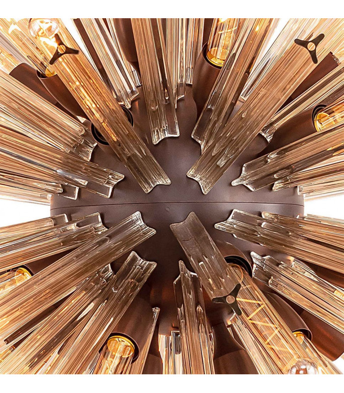 32 Light E27 Round Pendant Brown Oxide  Champagne Glass-6