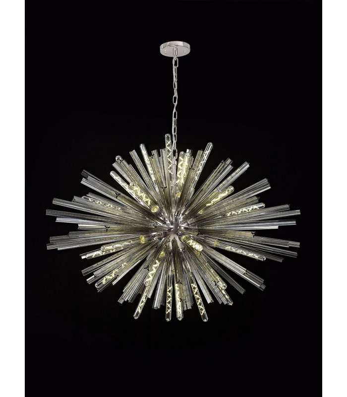 32 Light E27 Oval Pendant Polished Nickel  Smoke Glass-3