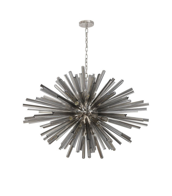 32 Light E27 Oval Pendant Polished Nickel  Smoke Glass-4