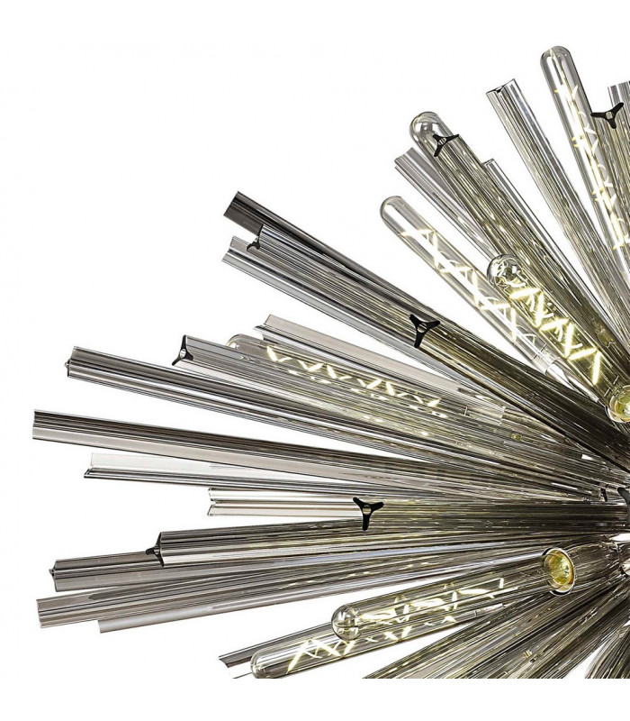 32 Light E27 Oval Pendant Polished Nickel  Smoke Glass-5