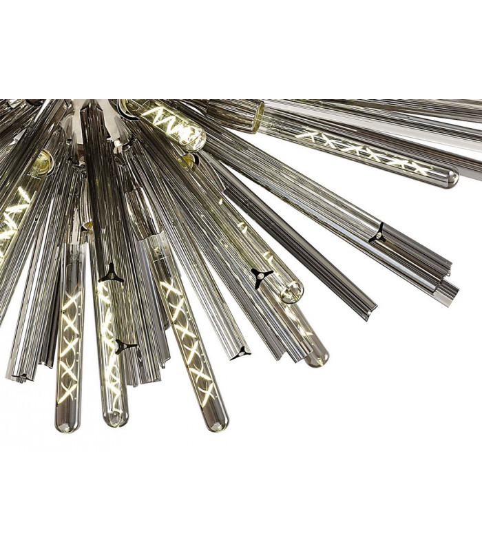 32 Light E27 Oval Pendant Polished Nickel  Smoke Glass-7