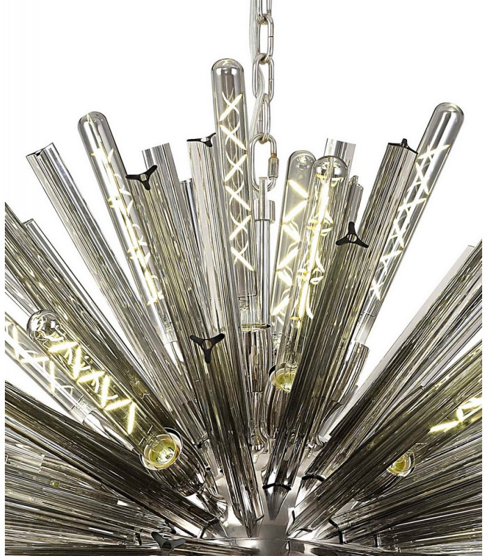 32 Light E27 Oval Pendant Polished Nickel  Smoke Glass-8
