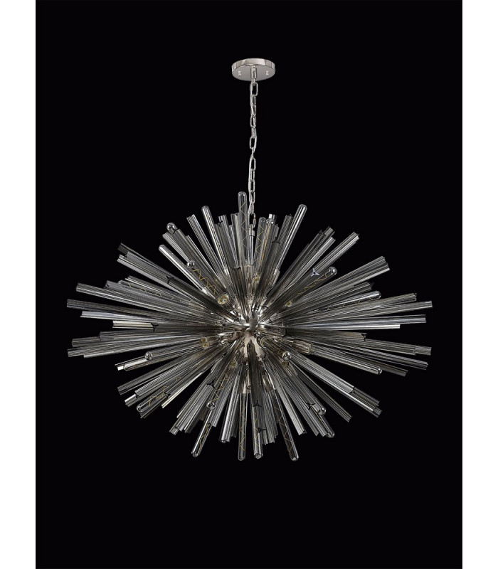 32 Light E27 Oval Pendant Polished Nickel  Smoke Glass-10