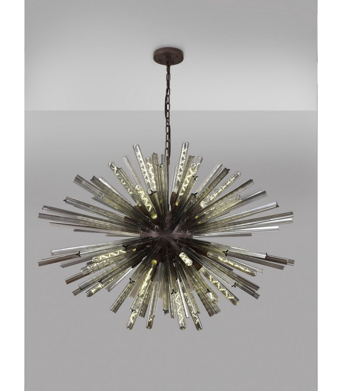 32 Light E27 Oval Pendant Brown Oxide  Smoke Glass-3