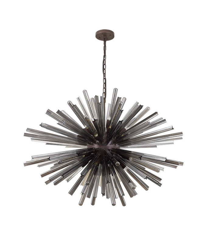 32 Light E27 Oval Pendant Brown Oxide  Smoke Glass-4