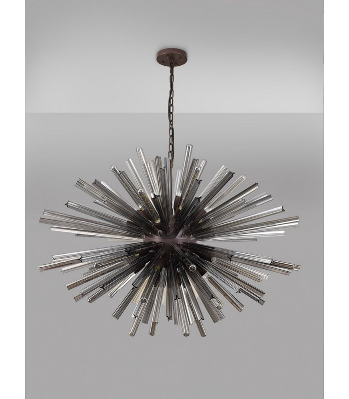32 Light E27 Oval Pendant Brown Oxide  Smoke Glass-10
