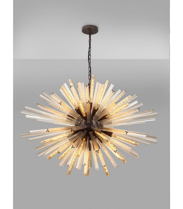 32 Light E27 Oval Pendant Brown Oxide  Champagne Glass-3