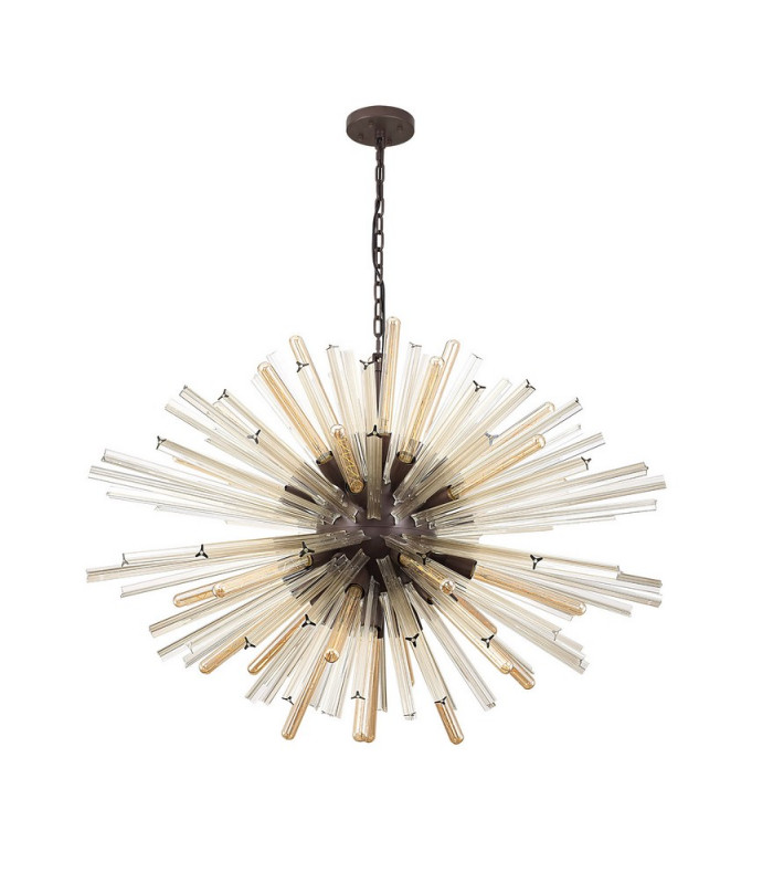 32 Light E27 Oval Pendant Brown Oxide  Champagne Glass-4