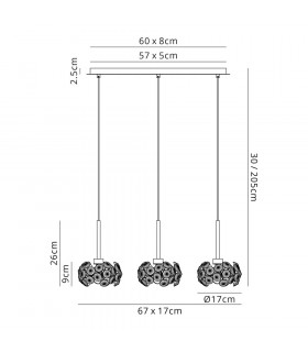 3 Light G9 2m Linear Pendant With Polished Chrome And Crystal Shade-2