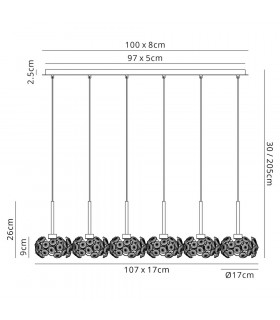 6 Light G9 2m Linear Pendant With Polished Chrome And Crystal Shade-2