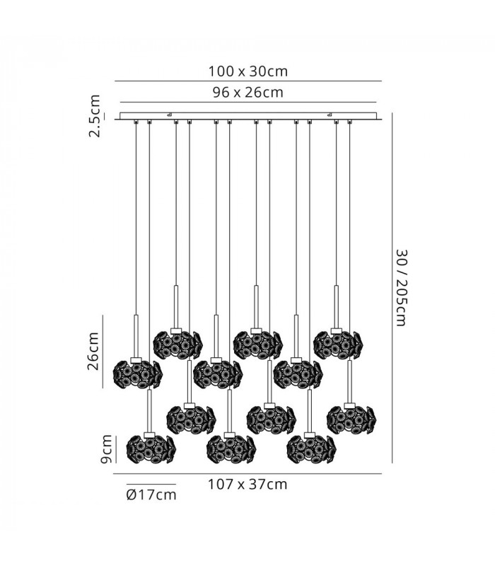 12 Light G9 2m Linear Pendant With Polished Chrome And Crystal Shade-2