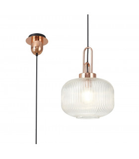 1 Light Pendant E27 With 30cm Pumpkin Shaped Ribbed Glass Clear Copper Matt Black-1
