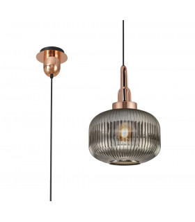 1 Light Pendant E27 With 30cm Pumpkin Shaped Ribbed Glass Smoked Copper Matt Black-1