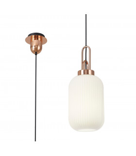 1 Light Pendant E27 With 20cm Tubular Ribbed Glass Opal Copper Matt Black-1