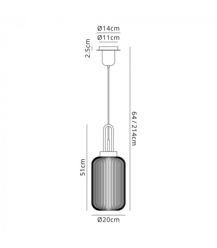 1 Light Pendant E27 With 20cm Tubular Ribbed Glass Opal Copper Matt Black-2