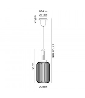 1 Light Pendant E27 With 20cm Tubular Ribbed Glass Smoked Copper Matt Black-2