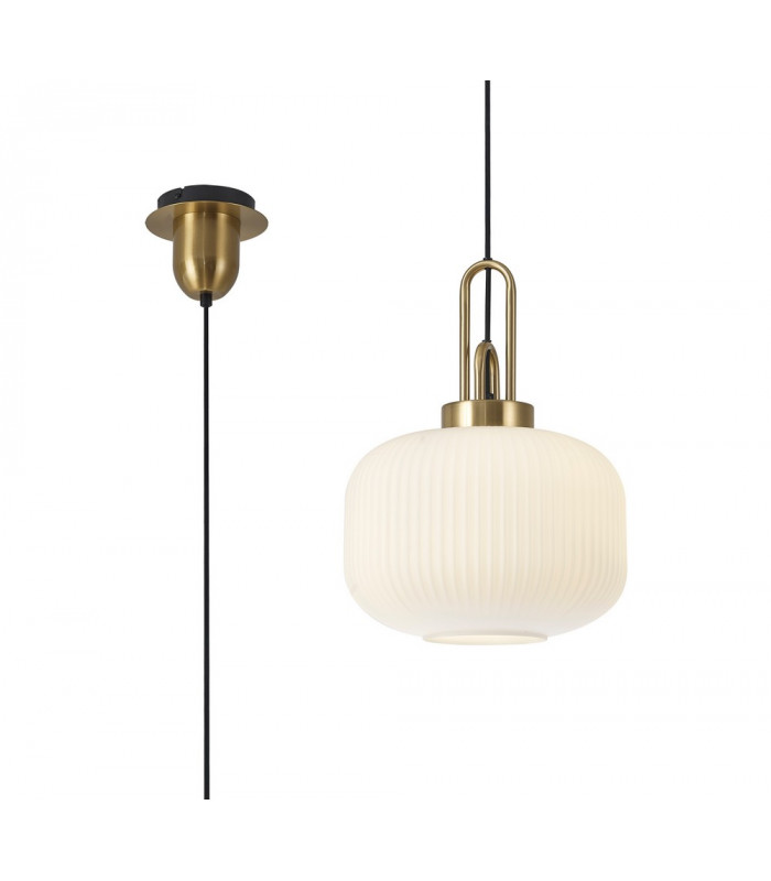 1 Light Pendant E27 With 30cm Pumpkin Shaped Ribbed Glass Opal Brass Gold Matt Black-1