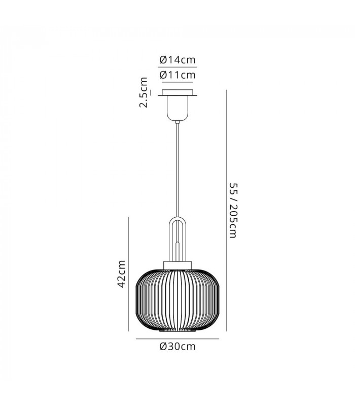 1 Light Pendant E27 With 30cm Pumpkin Shaped Ribbed Glass Clear Brass Gold Matt Black-2
