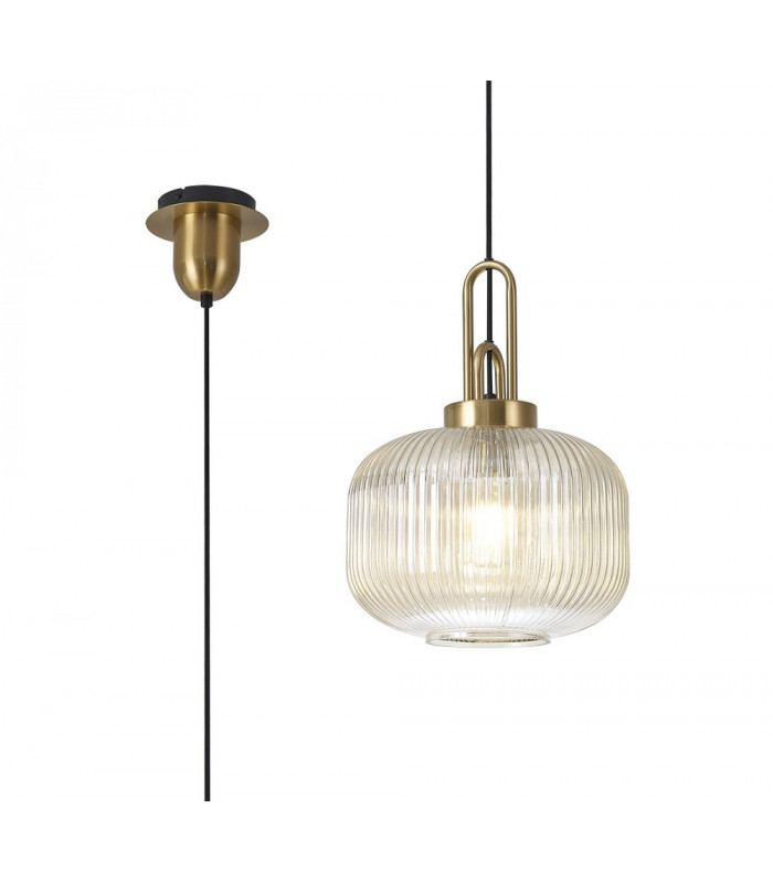 1 Light Pendant E27 With 30cm Pumpkin Shaped Ribbed Glass Champagne Brass Gold Matt Black-1