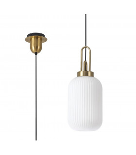 1 Light Pendant E27 With 20cm Tubular Ribbed Glass Opal Brass Gold Matt Black-1