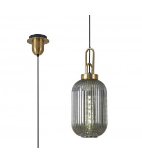 1 Light Pendant E27 With 20cm Tubular Ribbed Glass Smoked Brass Gold Matt Black-1