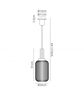 1 Light Pendant E27 With 20cm Tubular Ribbed Glass Champagne Brass Gold Matt Black-2