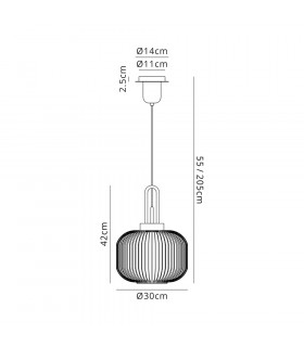 1 Light Pendant E27 With 30cm Pumpkin Shaped Ribbed Glass Opal Black Chrome Matt Black-2