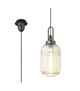 1 Light Pendant E27 20cm Tubular Ribbed Glass Champagne Black Aged Pewter-1