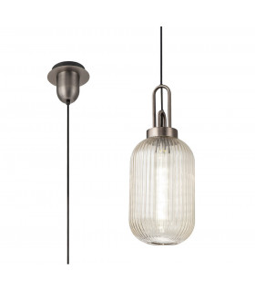 1 Light Pendant E27 20cm Tubular Ribbed Glass Champagne Antique Silver Black-1