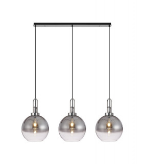 Linear 3 Light Pendant E27 With 30cm Globe Glass Smoked Clear Polished Nickel Matt Black-1