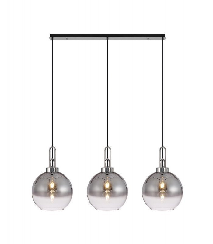 Linear 3 Light Pendant E27 With 30cm Globe Glass Smoked Clear Polished Nickel Matt Black-1