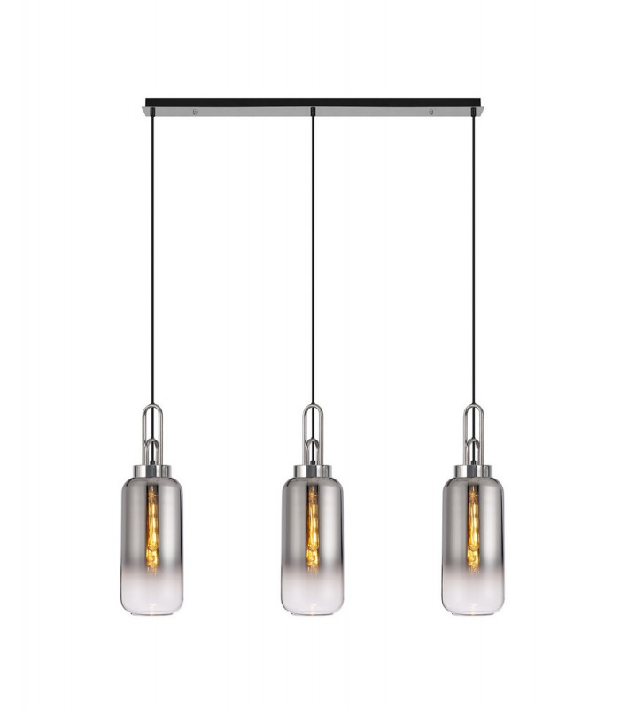 Linear 3 Light Pendant E27 With 16cm Cylinder Glass Smoked Clear Polished Nickel Matt Black-1