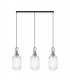 Linear 3 Light Pendant E27 With 20cm Tubular Ribbed Glass Clear Polished Nickel Matt Black-1