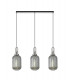 Linear 3 Light Pendant E27 With 20cm Tubular Ribbed Glass Smoked Polished Nickel Matt Black-1