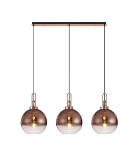 Linear 3 Light Pendant E27 With 30cm Globe Glass Copper Clear Copper Matt Black-1