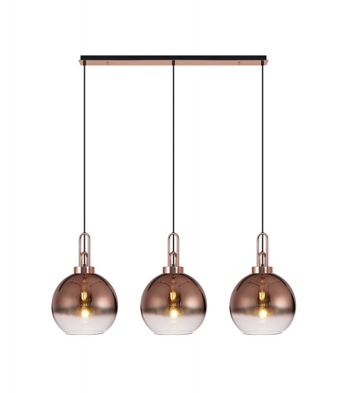 Linear 3 Light Pendant E27 With 30cm Globe Glass Copper Clear Copper Matt Black-1