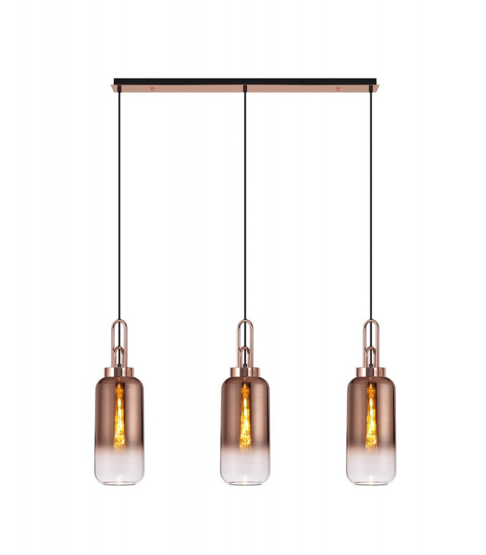 Linear 3 Light Pendant E27 With 16cm Cylinder Glass Copper Clear Copper Matt Black-1