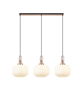 Linear 3 Light Pendant E27 Copper Matt Black With 30cm Round Ribbed Opal Glass-1