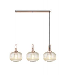 Linear 3 Light Pendant E27 Copper Matt Black With 30cm Round Ribbed Champagne Glass-1