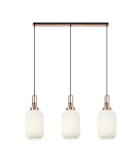 Linear 3 Light Pendant E27 With 20cm Tubular Ribbed Glass Opal Copper Matt Black-1
