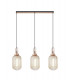 Linear 3 Light Pendant E27 With 20cm Tubular Ribbed Glass Champagne Copper Matt Black-1