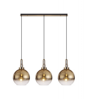 Linear 3 Light Pendant E27 With 30cm Globe Glass Brass Gold Clear Brass Gold Matt Black-1