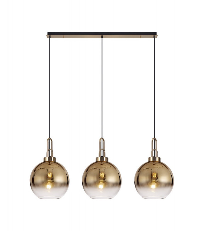Linear 3 Light Pendant E27 With 30cm Globe Glass Brass Gold Clear Brass Gold Matt Black-1