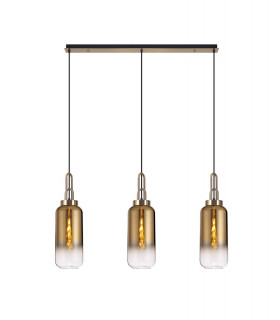 Linear 3 Light Pendant E27 With 16cm Cylinder Glass Brass Gold Clear Brass Gold Matt Black-1